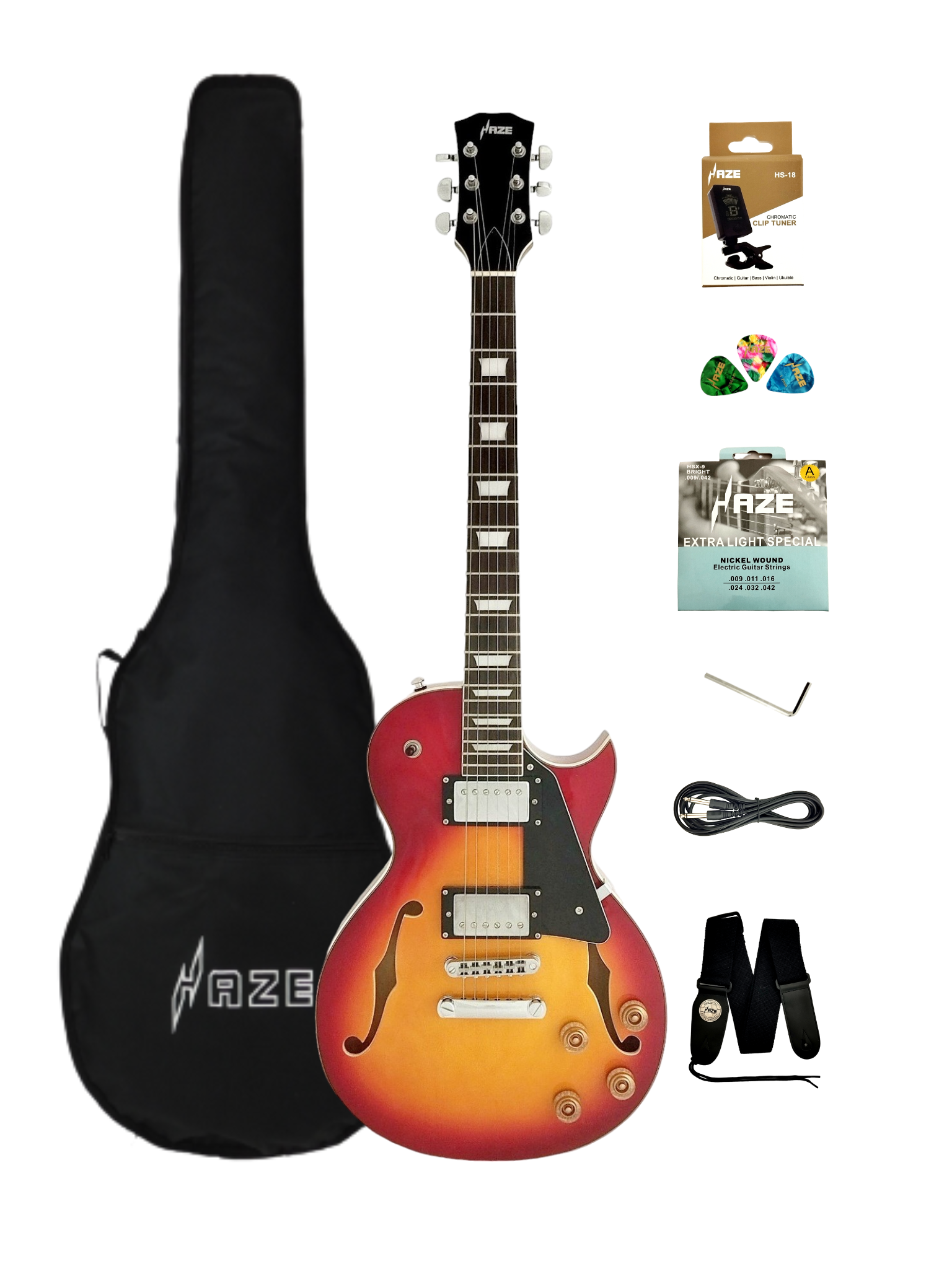 Haze E239 Sunburst Semi-Hollow Electric Guitar with Dual Humbuckers