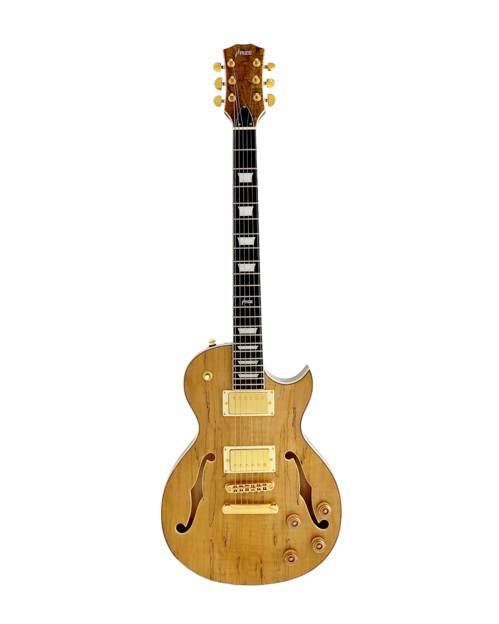 Haze E239 Spalted Maple Semi-Hollow Electric Guitar with Dual Humbuckers