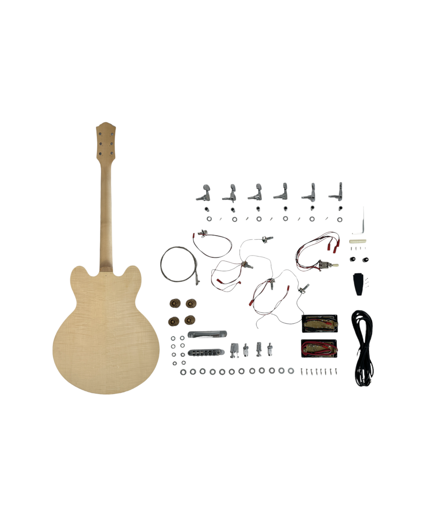 E272DIY Complete No-Solder Semi-Hollow Body Electric Guitar DIY Kit, Set Neck