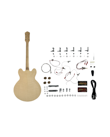 E272DIY Complete No-Solder Semi-Hollow Body Electric Guitar DIY Kit, Set Neck