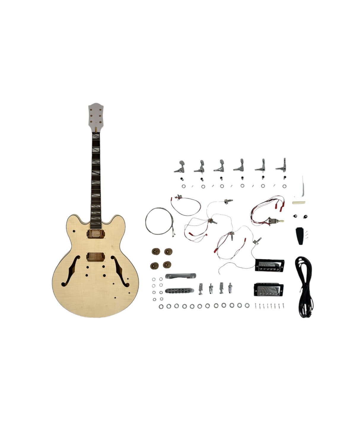 PREORDER: EST. NOV 2026 | E272DIY Complete No-Solder Semi-Hollow Body Electric Guitar DIY Kit, Set Neck