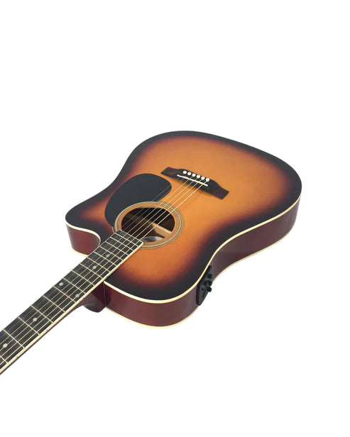 Haze F631BCEQBSGA15T Thin Body Acoustic Guitar, Sunburst, EQ, Cutaway + 15W Amplifier, Free Gig Bag, Picks