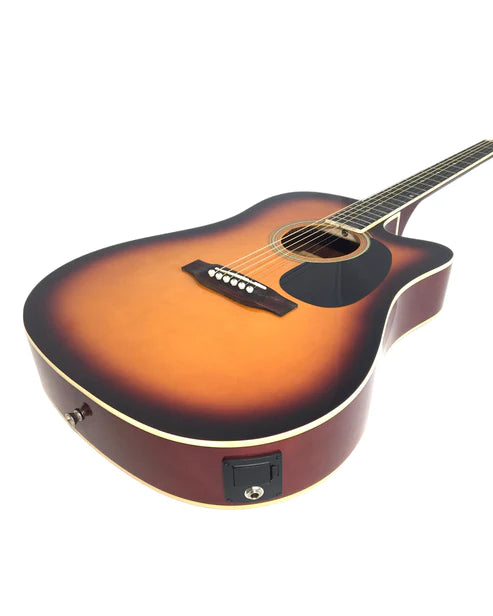 Haze F631BCEQBSGA15T Thin Body Acoustic Guitar, Sunburst, EQ, Cutaway + 15W Amplifier, Free Gig Bag, Picks