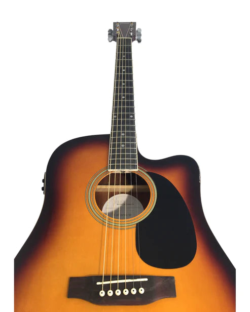 Haze F631BCEQBSGA15T Thin Body Acoustic Guitar, Sunburst, EQ, Cutaway + 15W Amplifier, Free Gig Bag, Picks