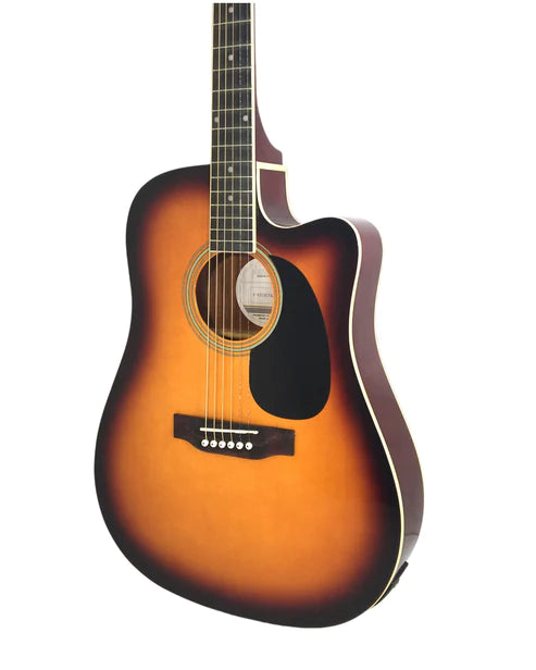 Haze F631BCEQBSGA15T Thin Body Acoustic Guitar, Sunburst, EQ, Cutaway + 15W Amplifier, Free Gig Bag, Picks