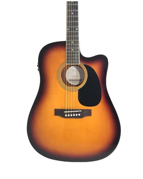 Haze F631BCEQBSGA15T Thin Body Acoustic Guitar, Sunburst, EQ, Cutaway + 15W Amplifier, Free Gig Bag, Picks