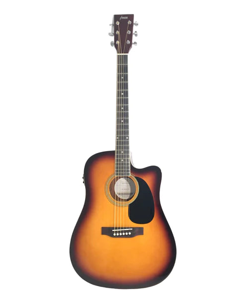 Haze F631BCEQBSGA15T Thin Body Acoustic Guitar, Sunburst, EQ, Cutaway + 15W Amplifier, Free Gig Bag, Picks