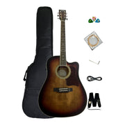 Haze F650DVSCEQ Mahogany Top Built-In Pickup/Tuner Cutaway Acoustic Guitar - Tobaccoburst with Accessories and 10W Amp. (Optional)