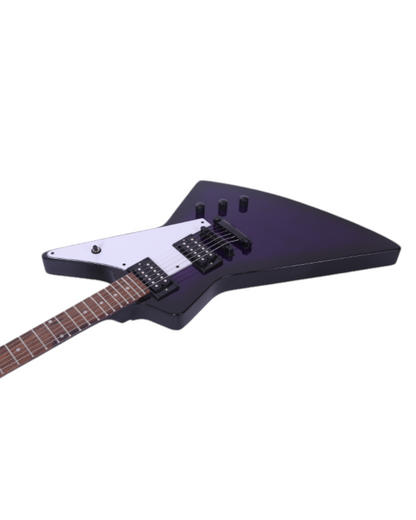 Haze Explorer-Style HH Basswood HEX Electric Guitar - Purpleburst FB1940