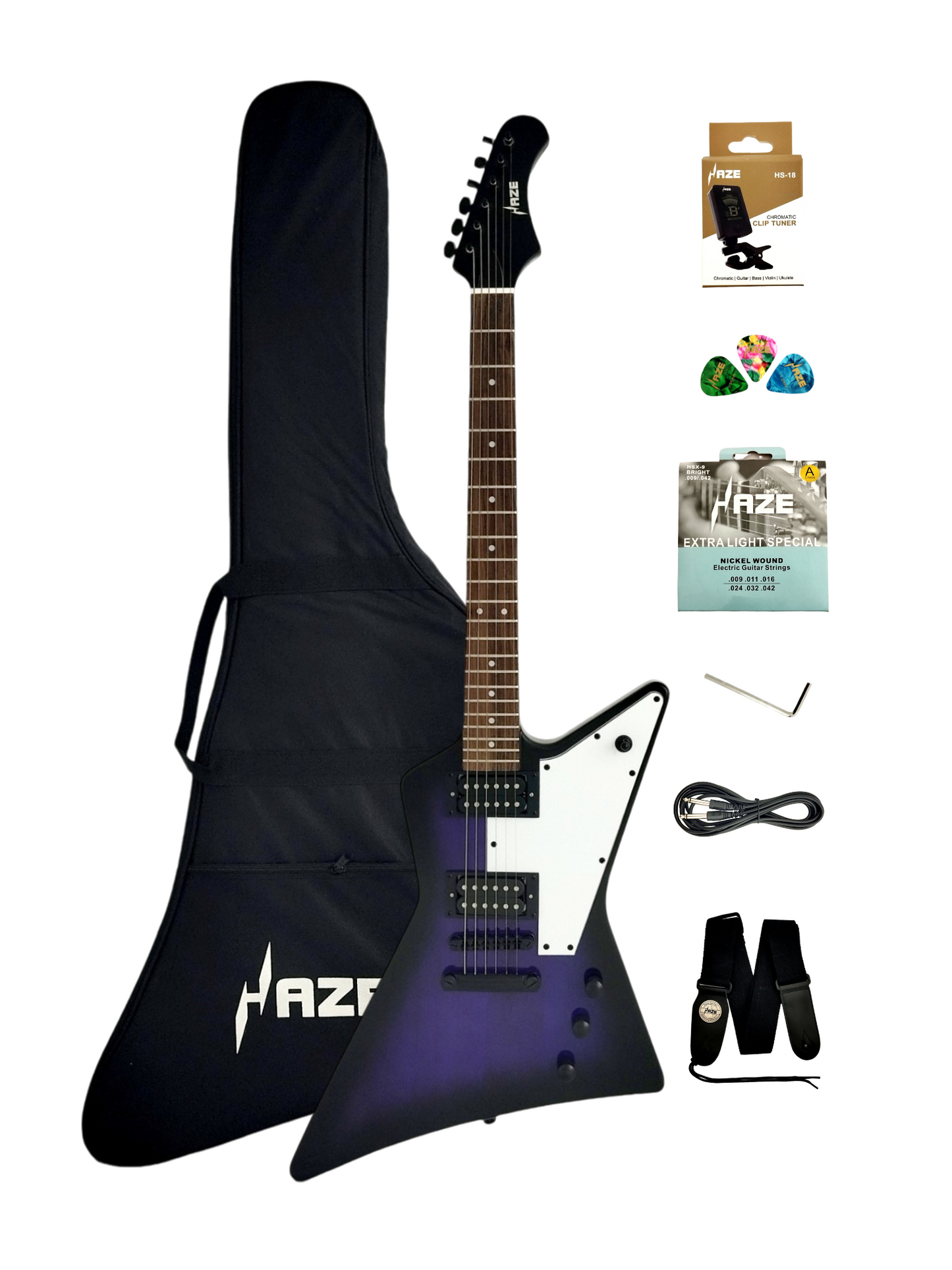 Haze Explorer-Style HH Basswood HEX Electric Guitar - Purpleburst FB1946