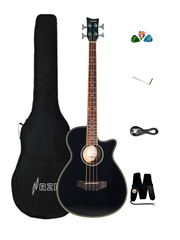 Haze FB711BCEQBK34 4-String Electric-Acoustic Bass Guitar with EQ, comes with bag, picks