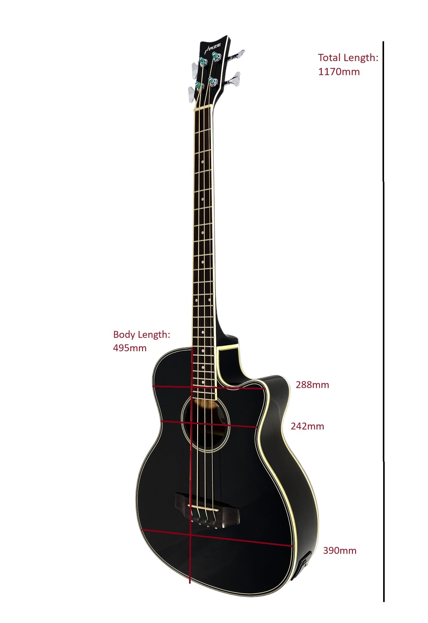 Haze FB711BCEQBK44 4-String Electric-Acoustic Bass Guitar, Black + Free Gig Bag