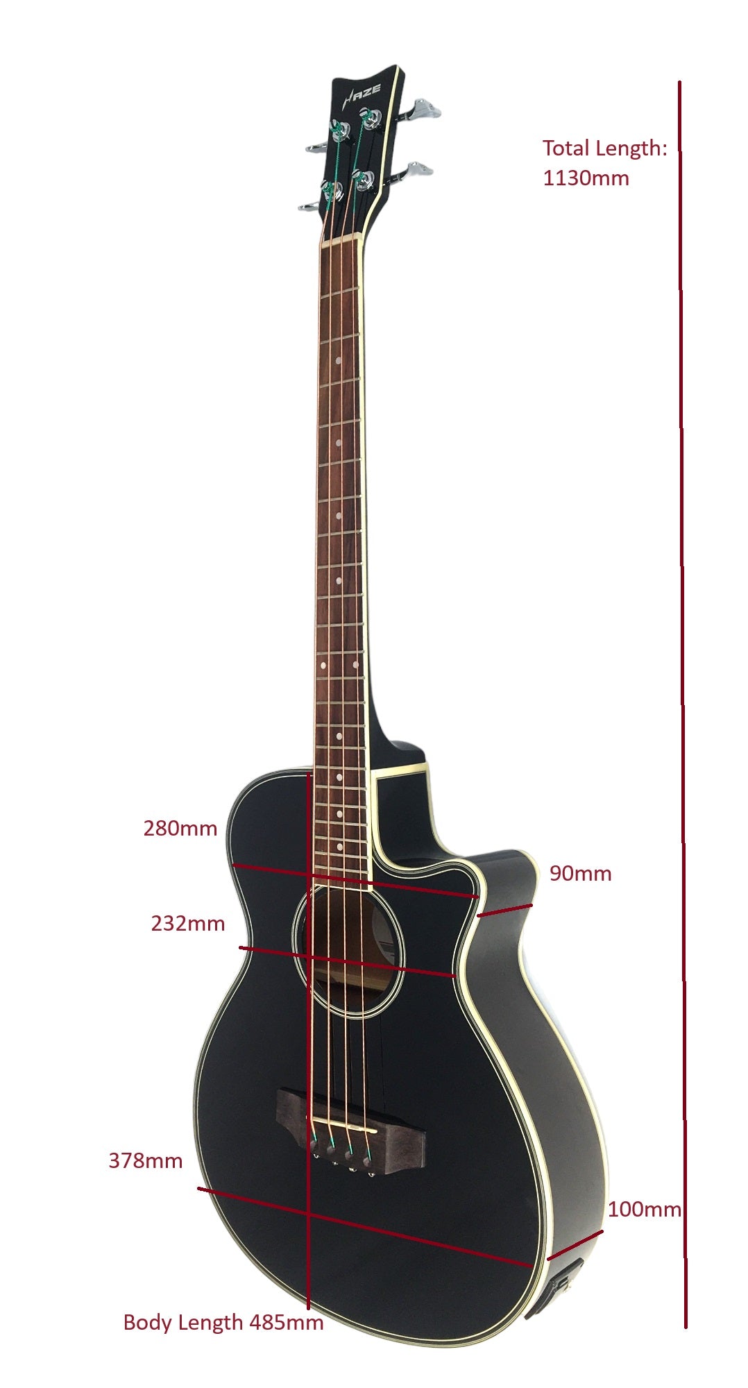 Haze FB711BCEQBK34 4-String Electric-Acoustic Bass Guitar with EQ, comes with bag, picks