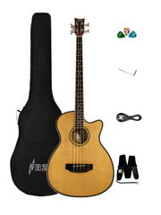 Haze FB711BCEQN34 3/4 4-String Electric-Acoustic Bass Guitar Natural + Free Gig Bag