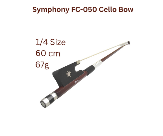Symphony FC050 1/4 Size Cello Bow, Brazil-wood, Octagonal Stick, Real Horse Hair