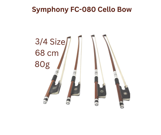 Symphony FC080 3/4 Size Cello Bow, Brazil-wood, Round Stick, Real Horse Hair