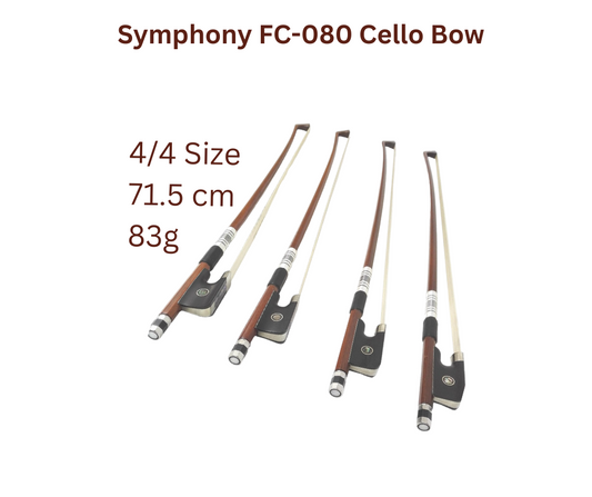 Symphony FC080 4/4 Size Cello Bow, Brazil-wood, Round Stick, Real Horse Hair
