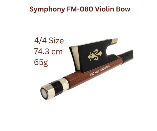 Symphony FM08044 Premium Violin Bow - 4/4 Size, Brazilwood, Round Stick