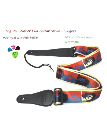 Long PU Leather End Guitar Strap, Length Adjustable 103~170cm, "Singers", GSBAND
