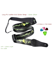 Long PU Leather End Guitar Strap, Length Adjustable 103~170cm, Green Ghost, GSNEON