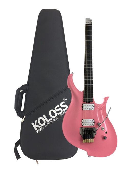 KOLOSS GT5HPK Pink Headless Aluminum Body Carbon Fibre Neck Electric Guitar + Bag