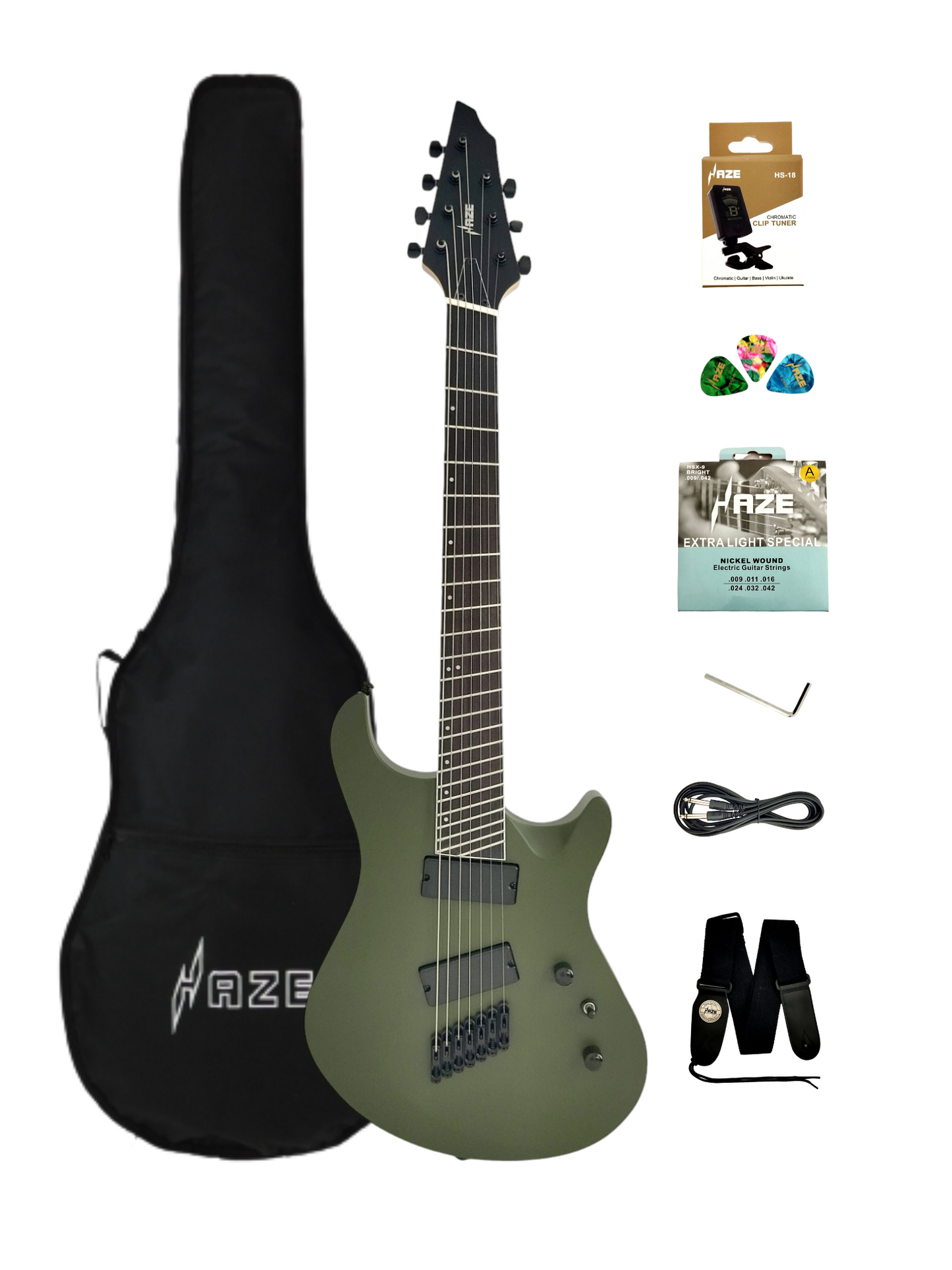 Haze 7-String Fanned Fret Built-in Preamp HAX Electric Guitar - Green HAZE7FFMGS