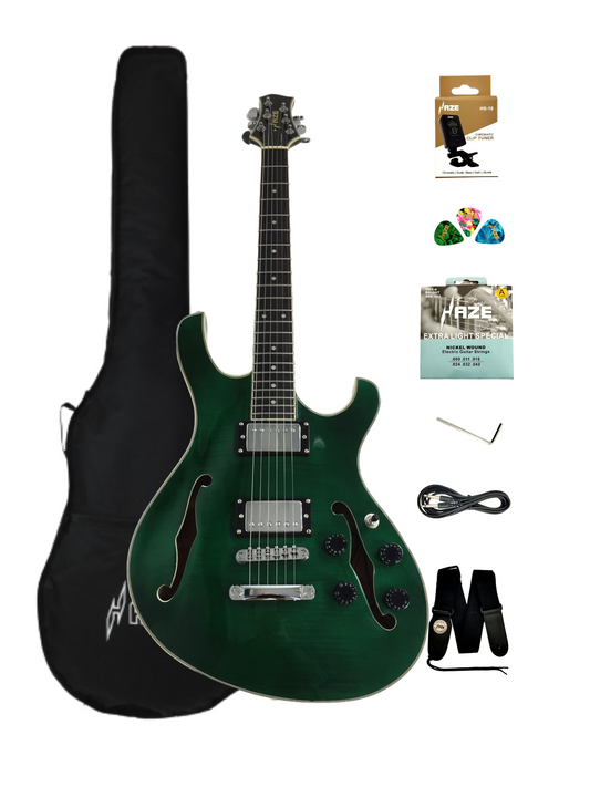 Haze Semi-Hollow Double-Cut Offset HES Electric Guitar - Green HD348TGN