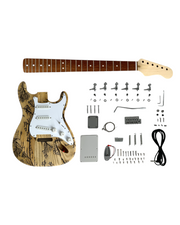 HDE200FLASHDIY Fractal Burning Solid Ash Body Electric Guitar DIY Kit, SSS, No-Soldering