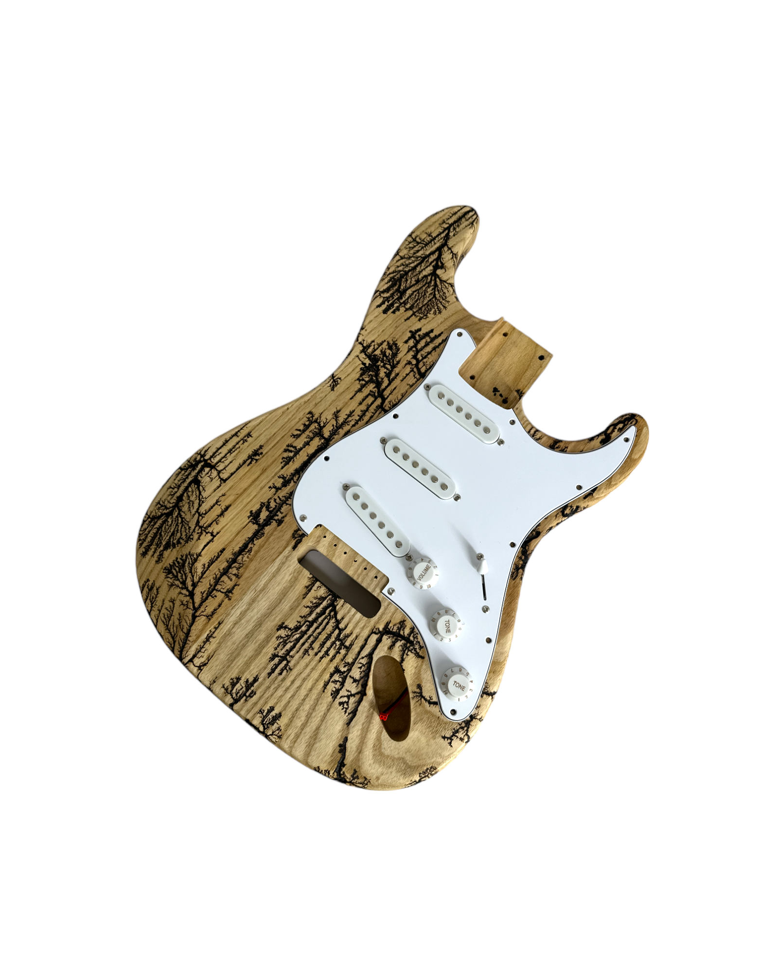 HDE200FLASHDIY Fractal Burning Solid Ash Body Electric Guitar DIY Kit, SSS, No-Soldering