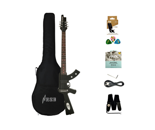 Haze Gun LED Textured Gun Electric Guitar - Satin Black HDE500BK