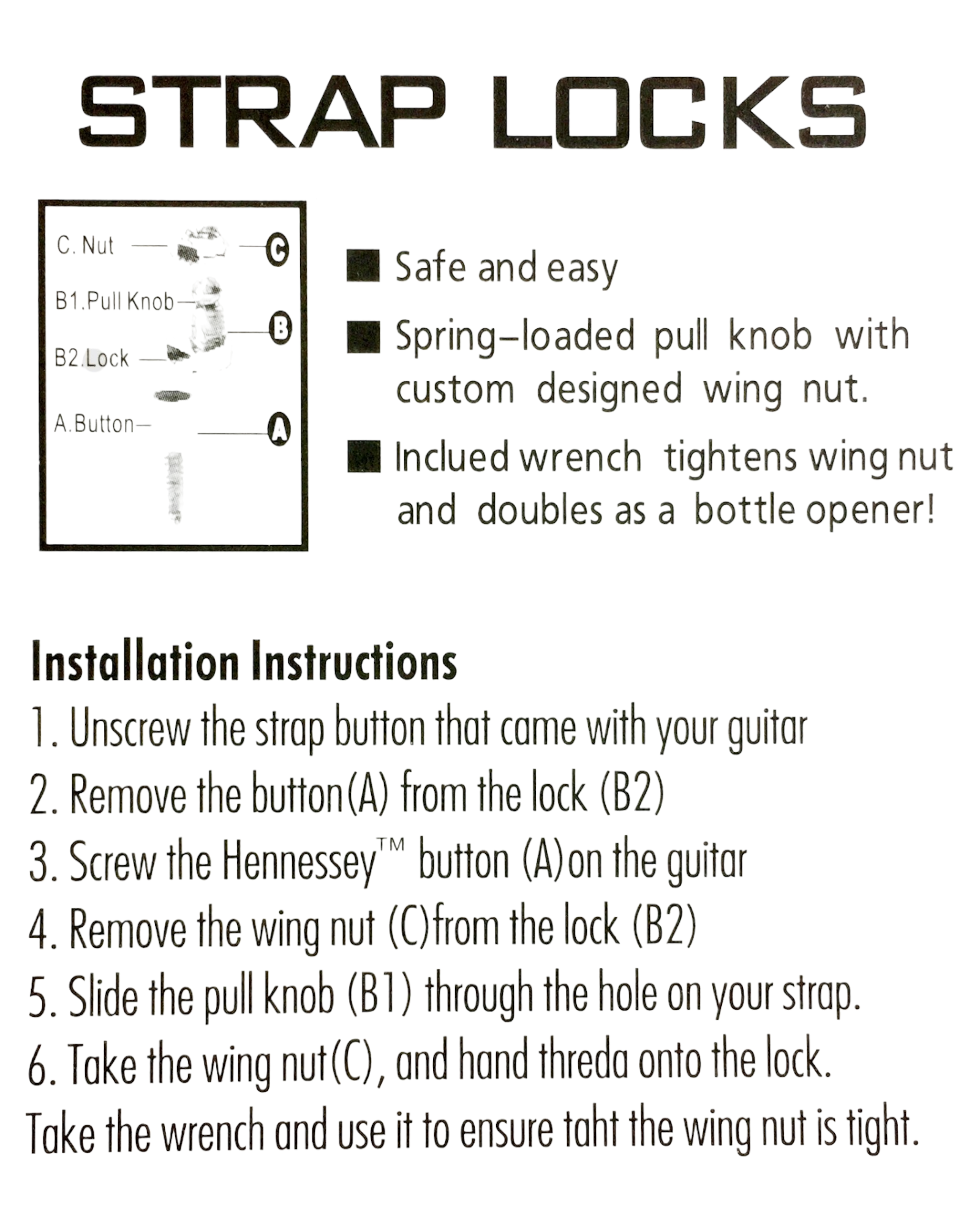 2 Set (4pcs) HJKBK Haze Premium Guitar Strap Locks Secure, Durable, and Easy-to-Use for Electric, Bass, and Acoustic Guitars