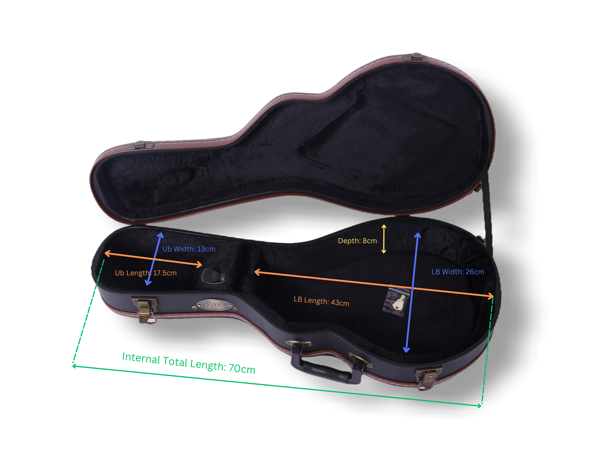 Haze 601MDF F-Style Mandolin Hard Case - Lockable, Black with Brown Binding, HK19601MDF