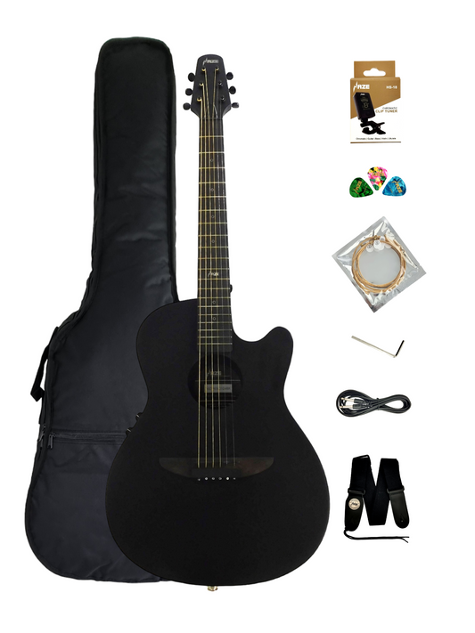 Haze HSDP836CEQMBK 38" Roundback Traveller Built-In Pickups Acoustic Guitar - Black