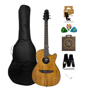 Haze HSDP836CGC Acoustic/Classical Guitar, Spalted Maple Veneer, Round-Back + Free Bago