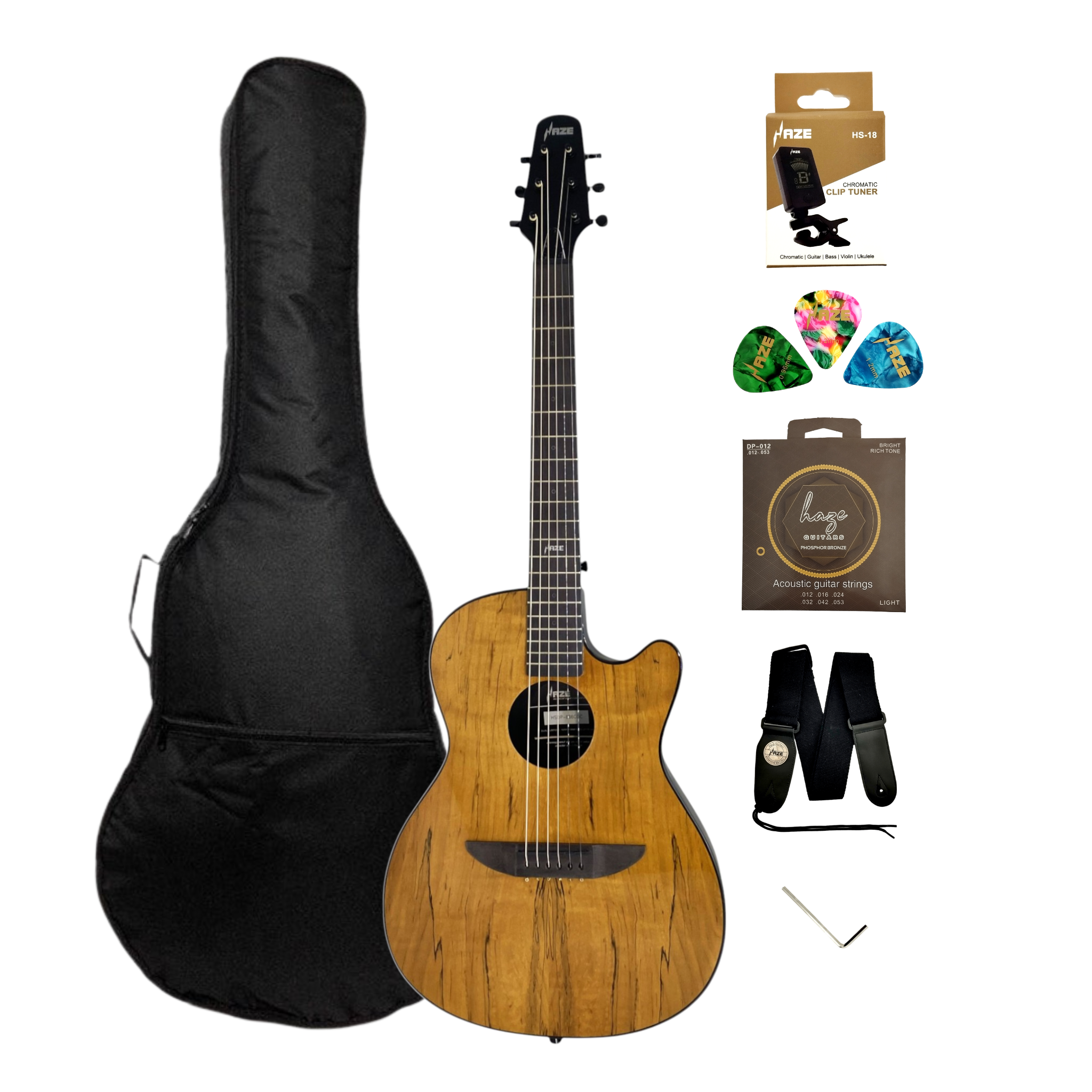 Haze HSDP836CGC Acoustic/Classical Guitar, Spalted Maple Veneer, Round-Back + Free Bago