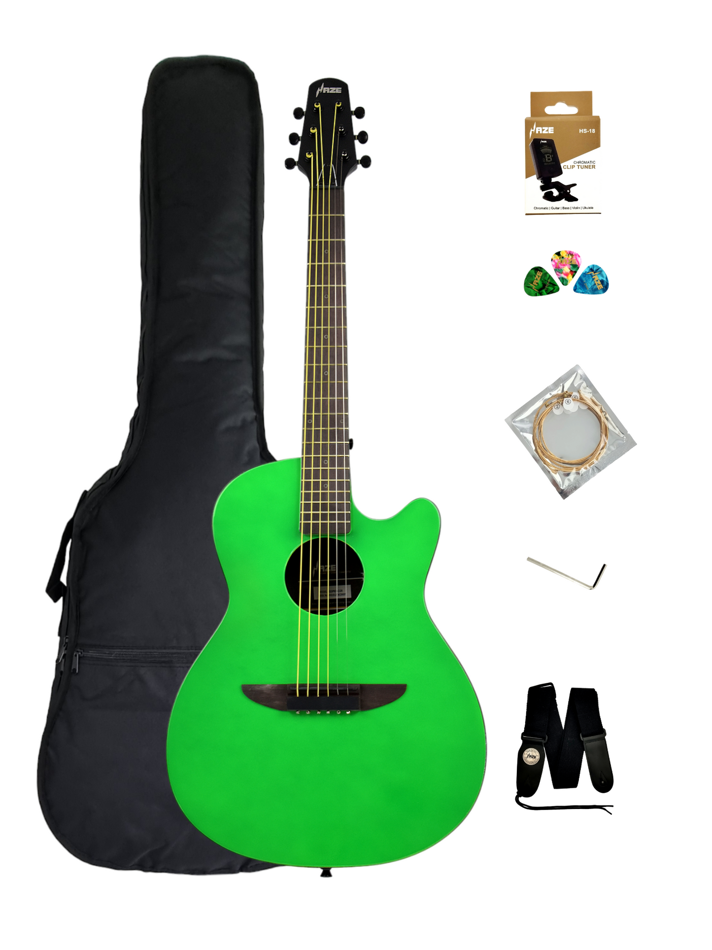 Haze HSDP836CGR 38" Roundback Traveller Acoustic Guitar - Green