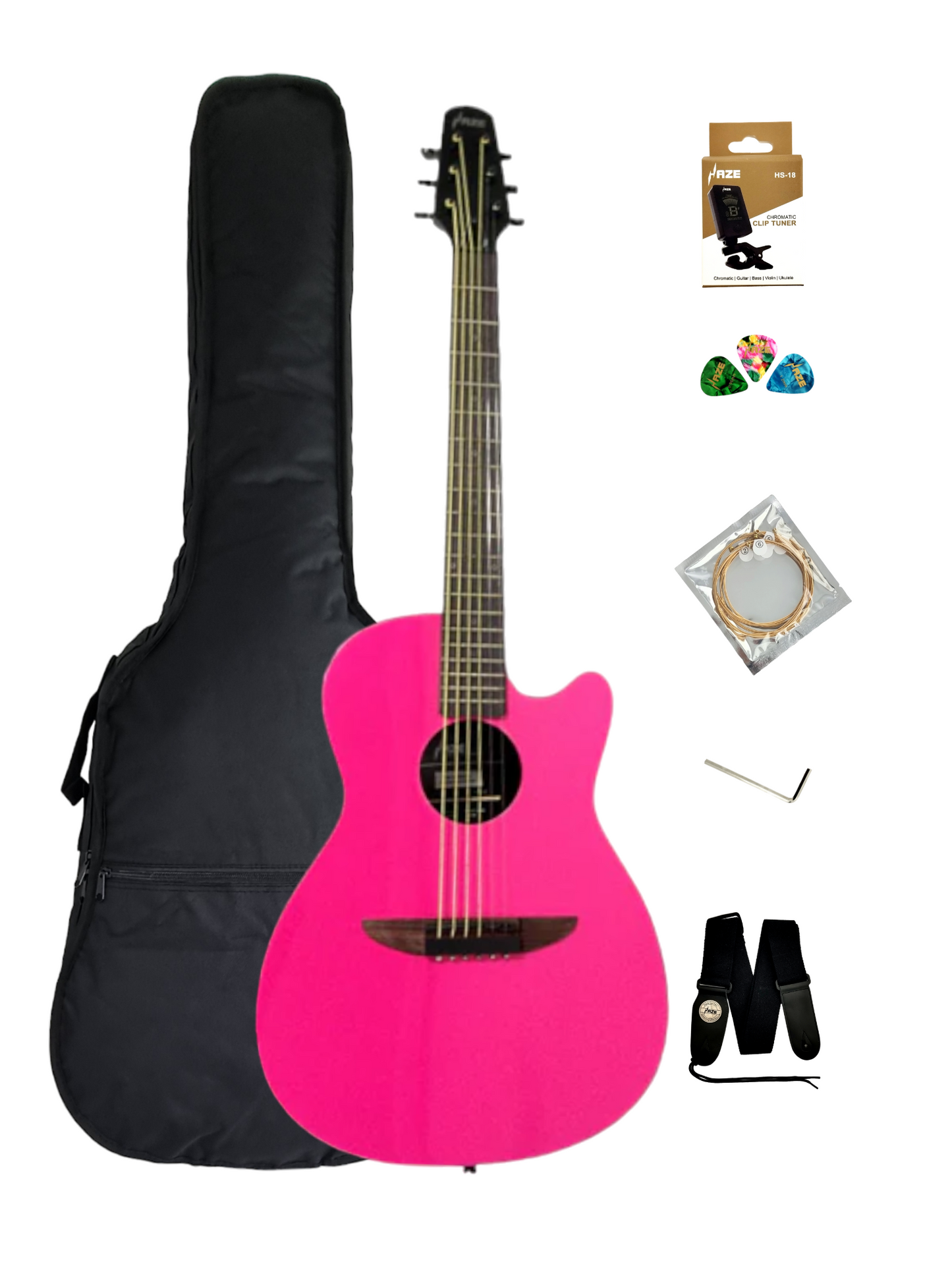 Haze HSDP836CPK 38" RoundbackTraveller Acoustic Guitar - Pink