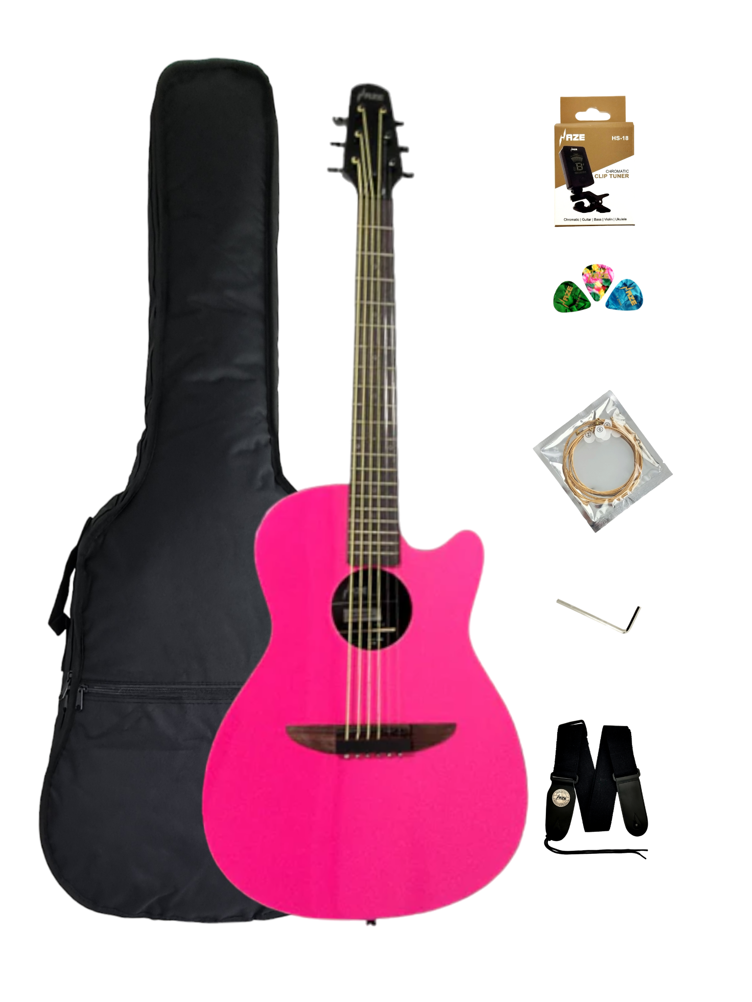 Haze HSDP836CPK 38" Roundback Traveller Acoustic Guitar - Pink