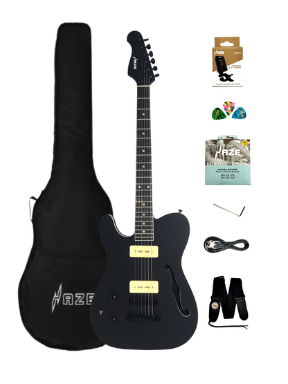 Haze Lefthanded Semi-Hollow HH HTL Electric Guitar - Black HSE501LHBK