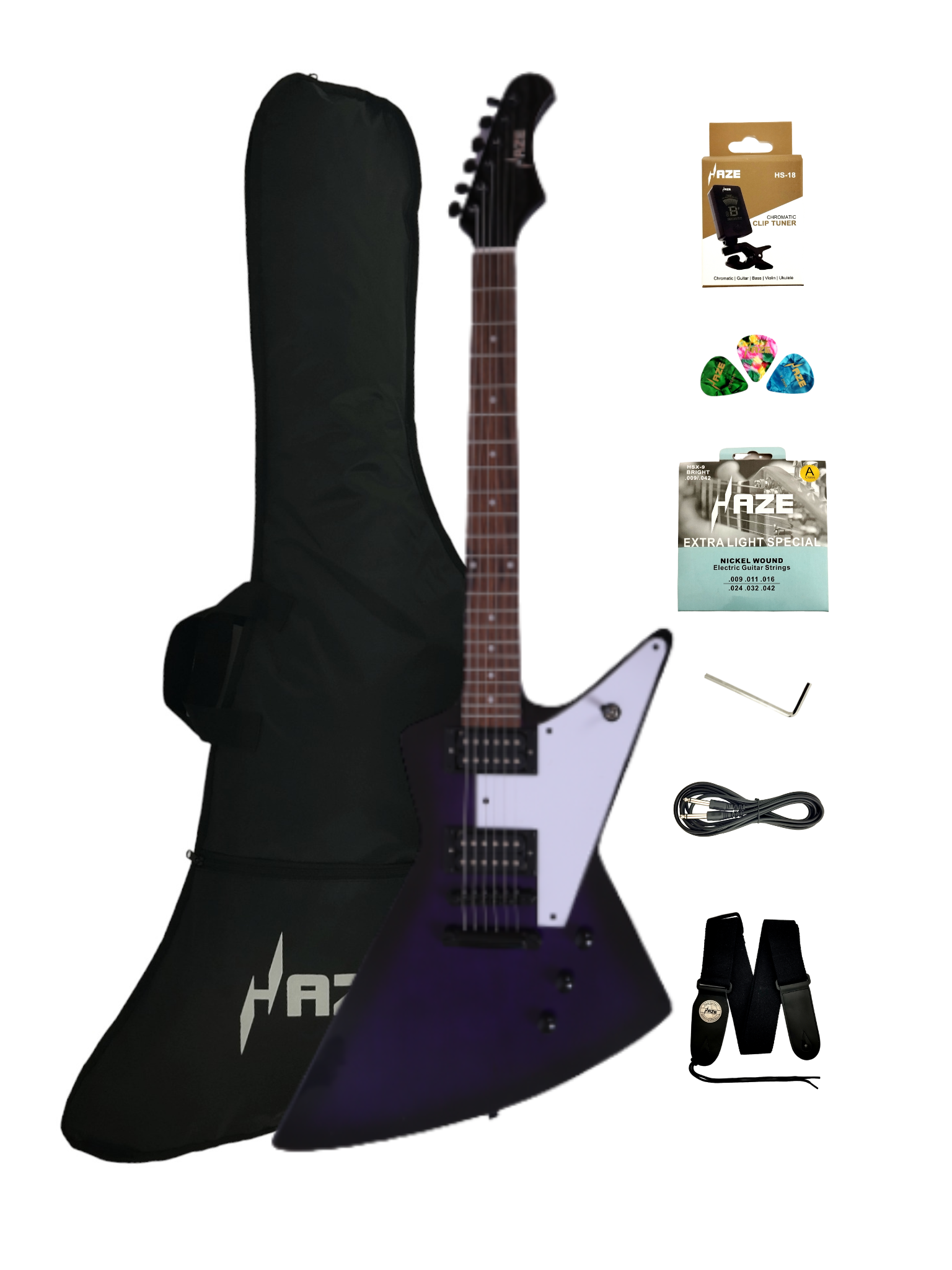Haze FB1940 Purpleburst Explorer-Style Electric Guitar with Outward Contour