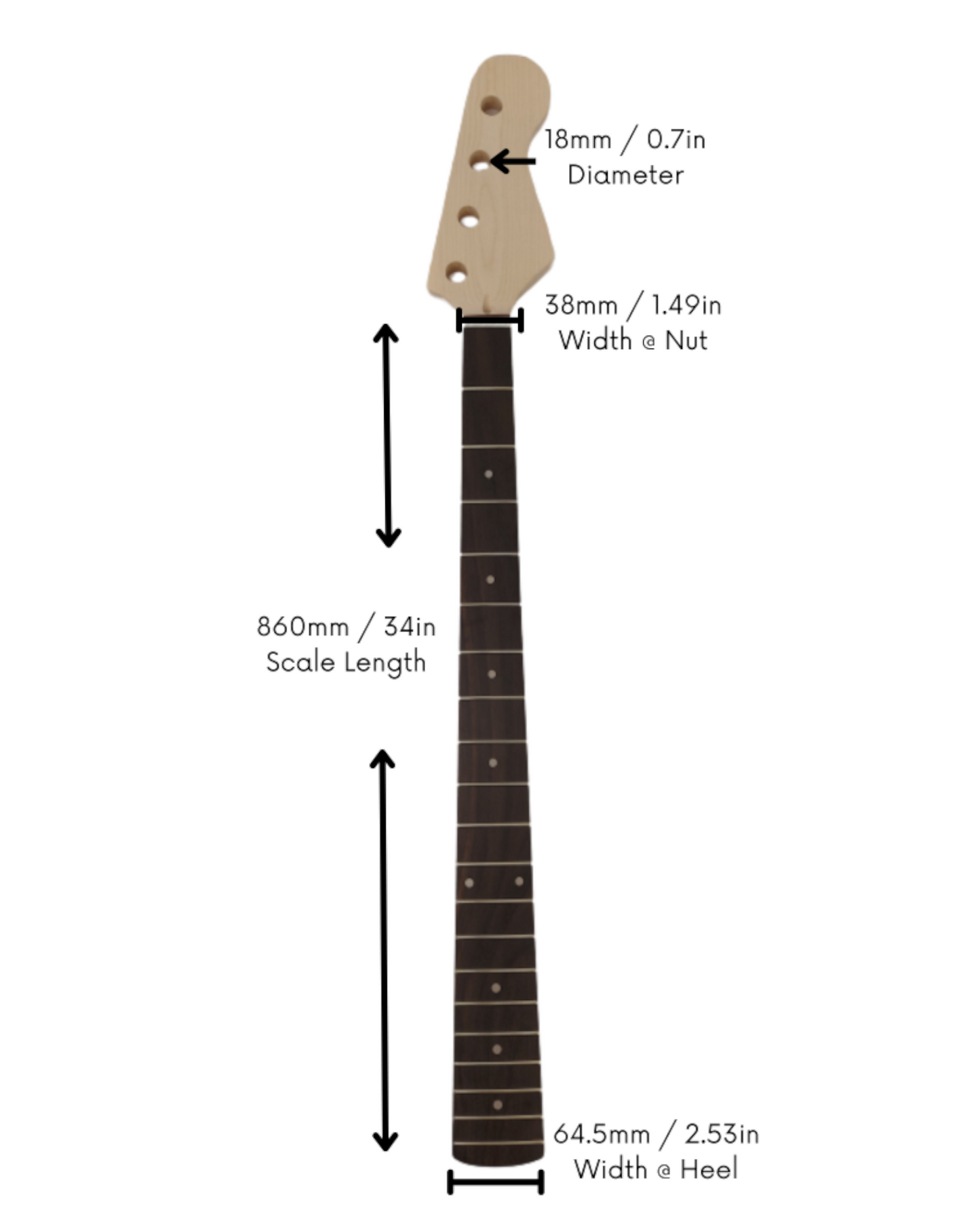 Haze HSJB19580GN1W Electric Bass Guitar Neck