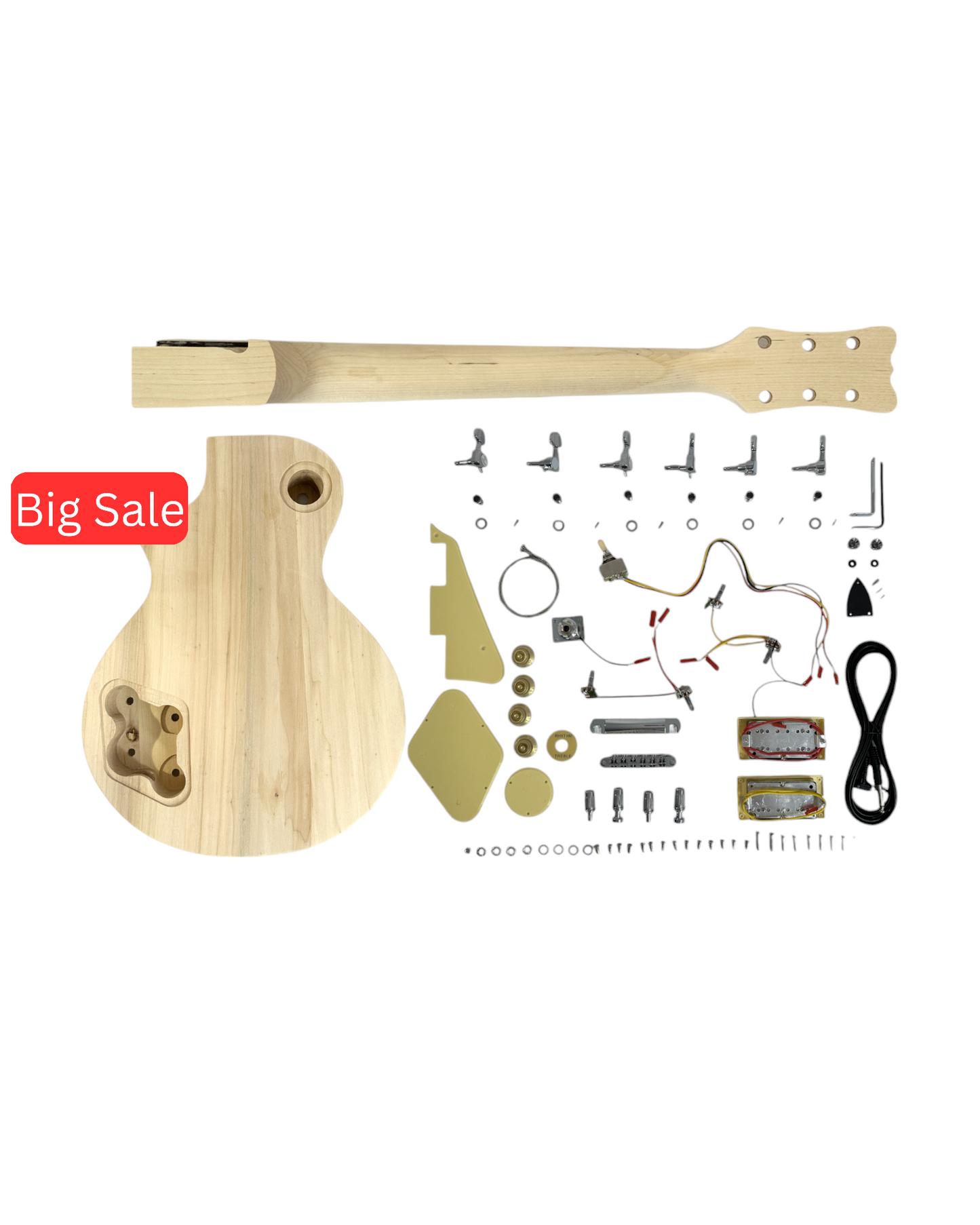 HSLPP19380BDIY Solid Basswood Body Electric Guitar DIY Kit, No-Soldering, Silver Hardware with set neck