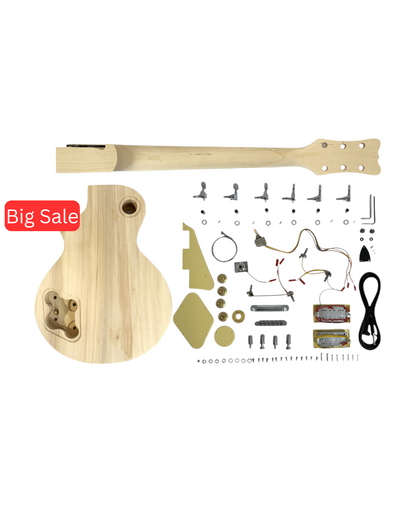 HSLPP19380BDIY Solid Basswood Body Electric Guitar DIY Kit, No-Soldering, Silver Hardware with set neck