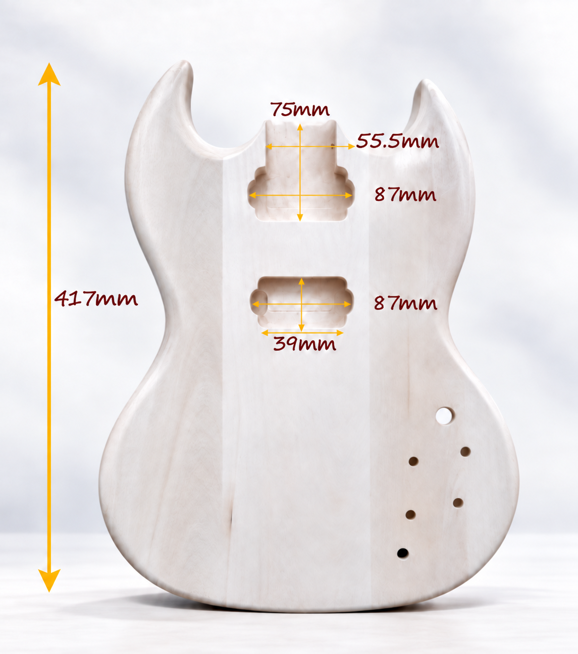 HSSG19300BO Solid Basswood Electric Guitar Body, Pre-Drilled, Polished