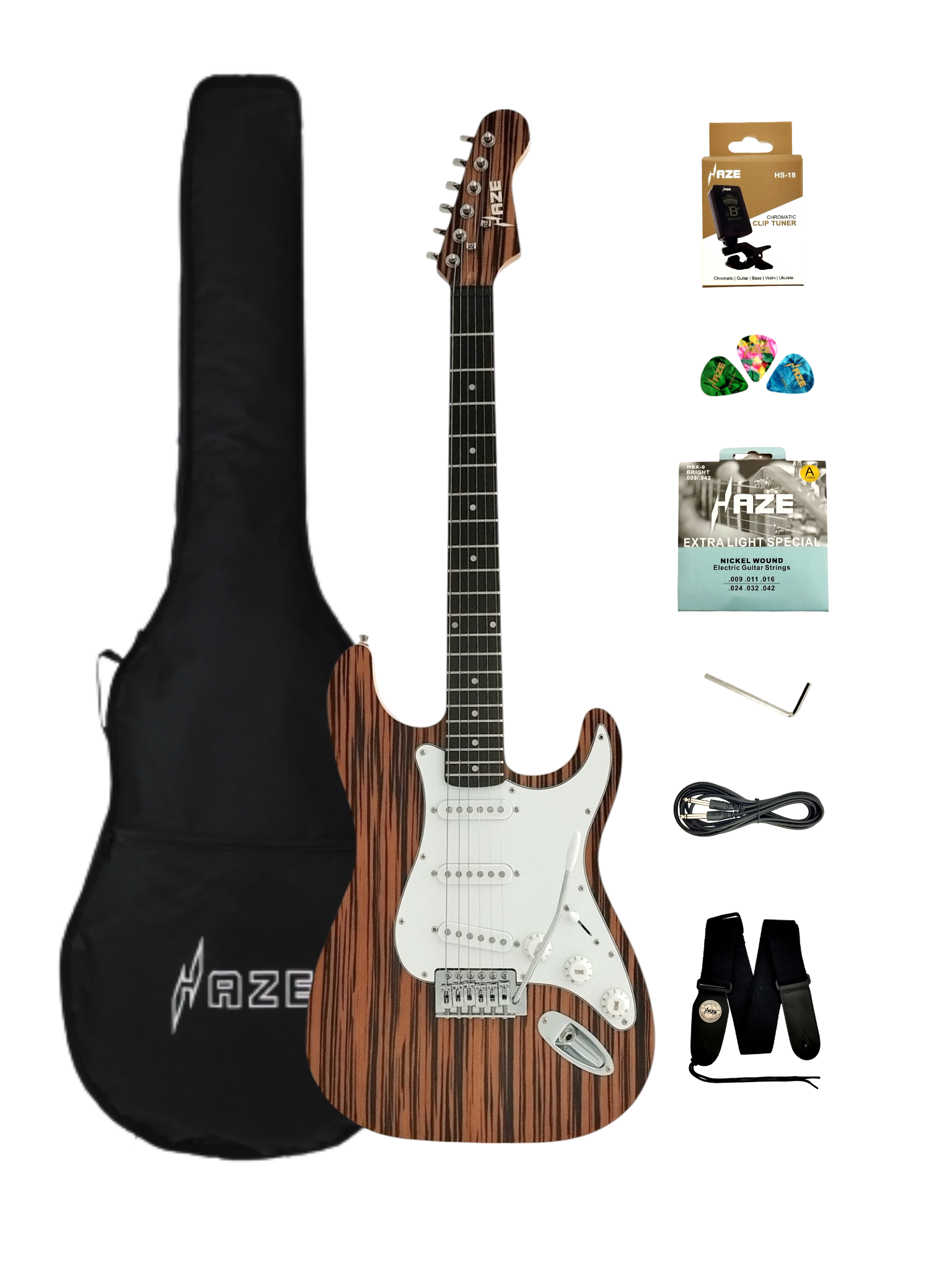Haze HSST19 Brown Striped Lightweight Electric Guitar with Whammy + 10W Amp. (Optional)