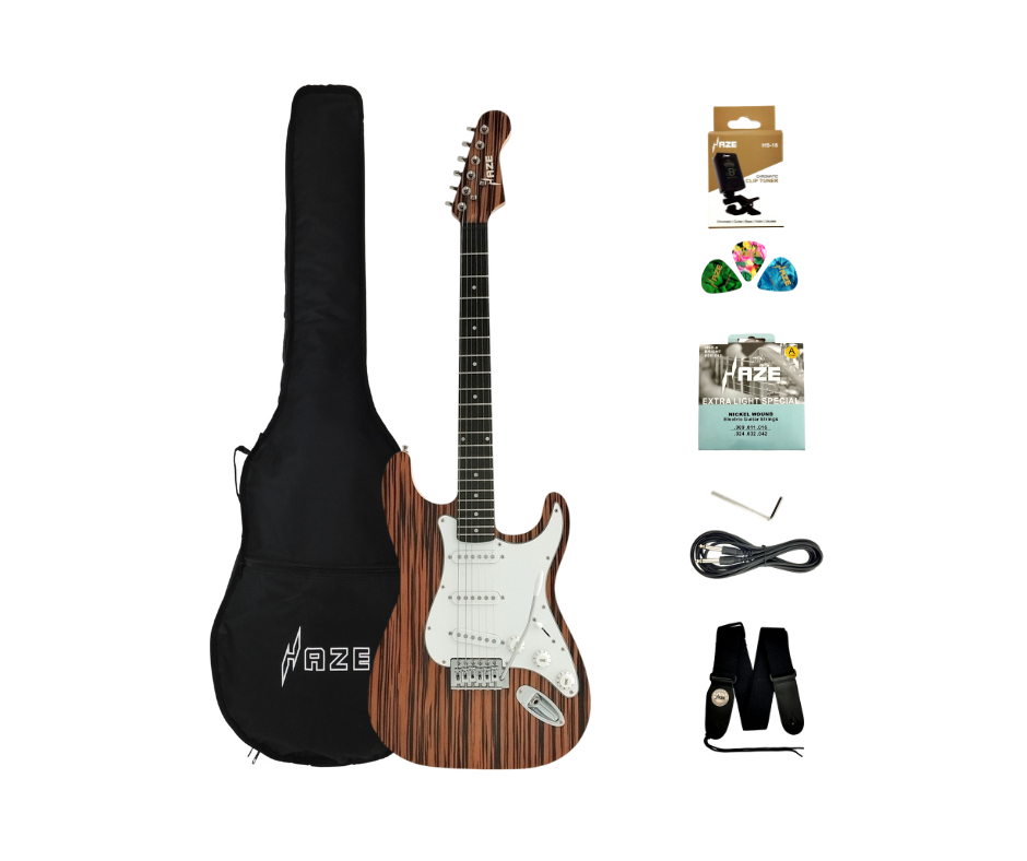 Haze Lightweight Solid Paulownia Exotic Cocobolo Veneer HST Electric Guitar - Brown HSST1901AF852