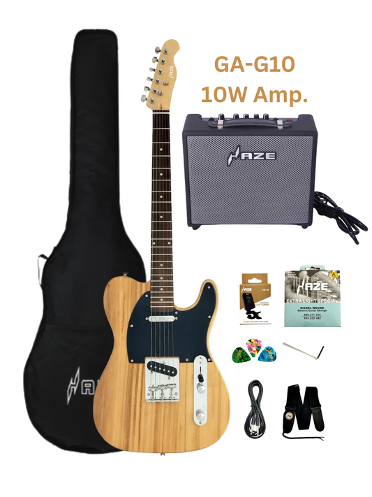 Haze Solid Paulownia Body with Maple Neck Rosewood Fingerboard HTL Electric Guitar - Natural HSTL10NT  with Accessories + 10W Amp. (Optional)