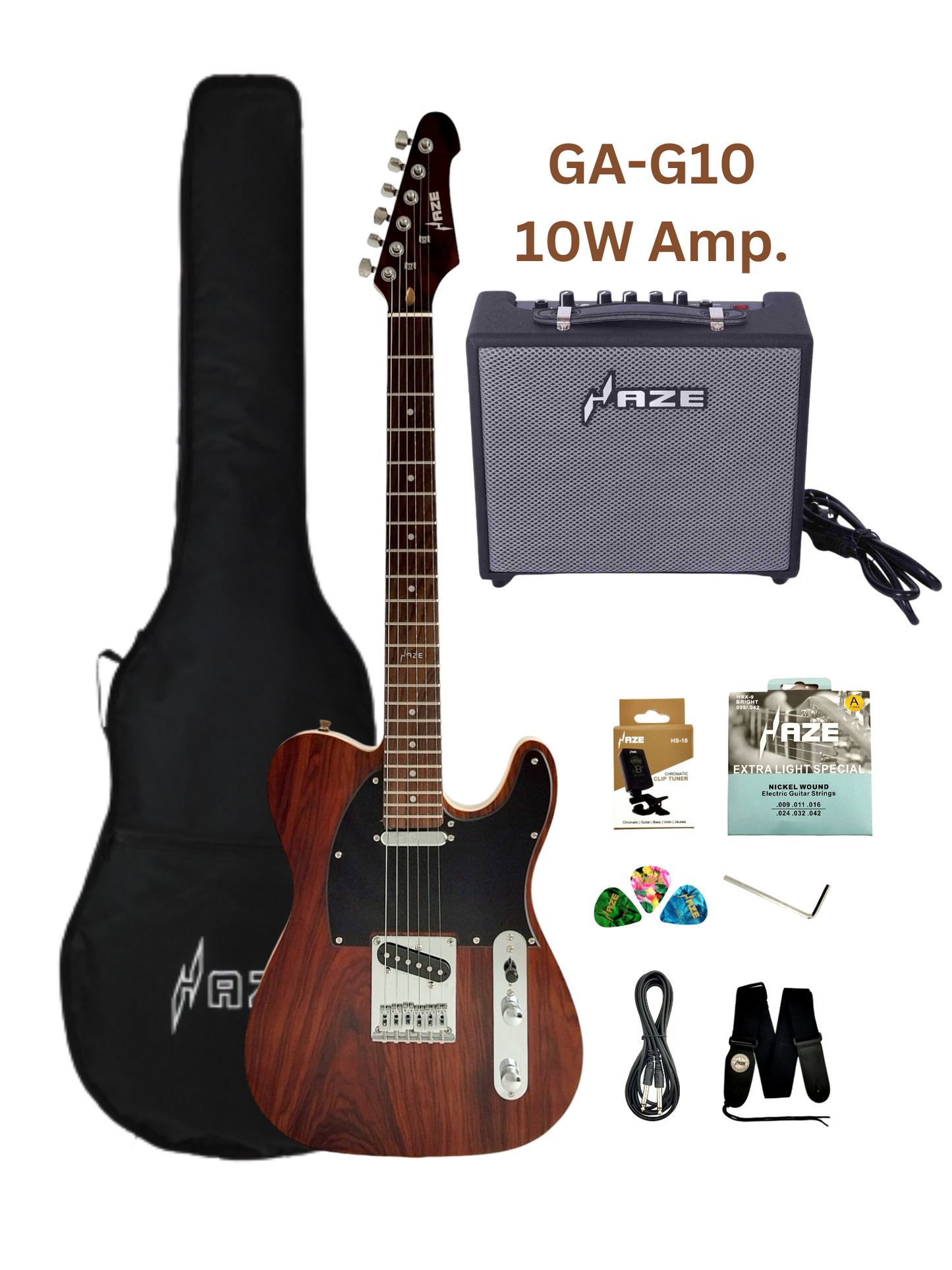 Haze Lightweight Solid Paulownia Cocobolo Veneer HTL Electric Guitar - Brown HSTL1901M830CR with Accessories + 10W Amp. (Optional)