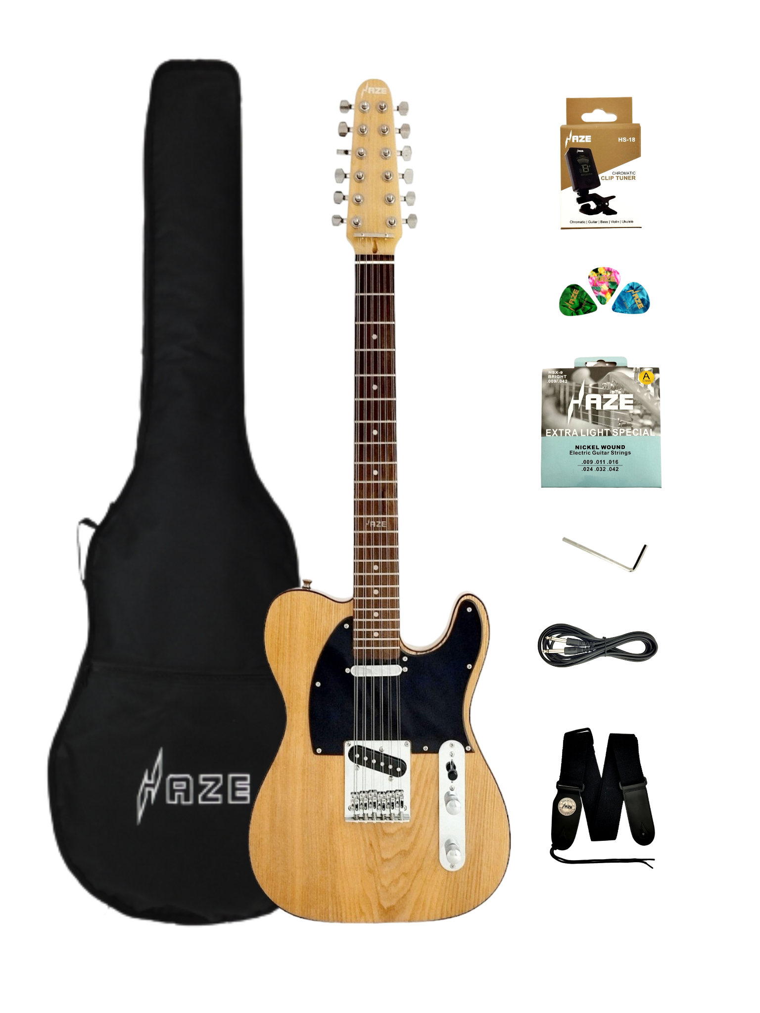 Haze HSTL100 Natural 12-String Electric Guitar with Ash Burl Top