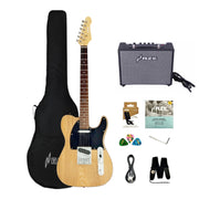 Haze HSTL191 Natural Electric Guitar with Ash Burl Top + 10W Amp. (Optional)